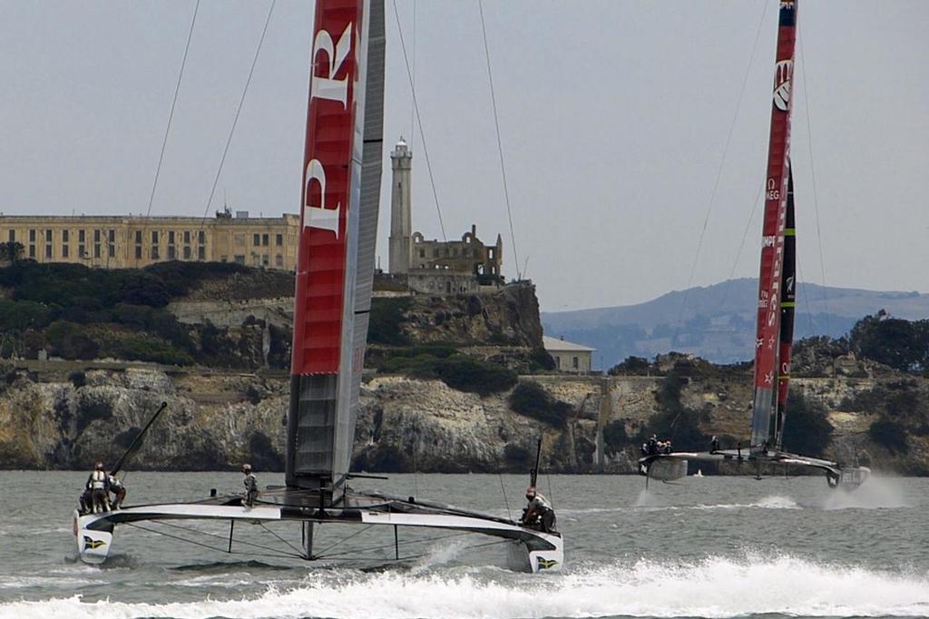 Luna Rossa chasing hard - Louis Vuitton Cup, Round Robin 4, Race 1, July 23, 2013 © John Navas 